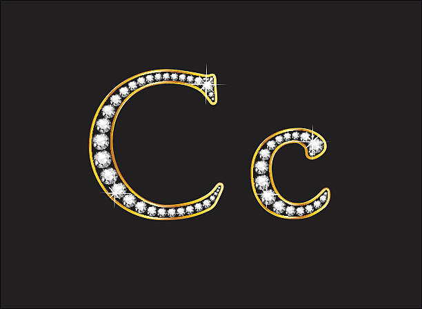 Cc Diamond Jeweled Font with Gold Channels vector art illustration