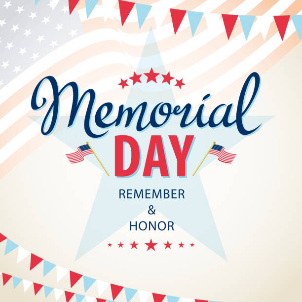 Celebrate American Memorial Day Remember and honor the people who died for serving in the United States military, with flag and sunlight on the blue background memorial day background stock illustrations