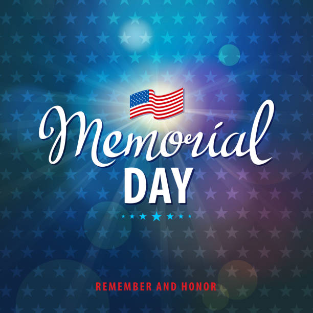 Celebrate Memorial Day Remember and honor the people who died for serving in the United States military, with flag and sunlight on the blue background memorial day stock illustrations