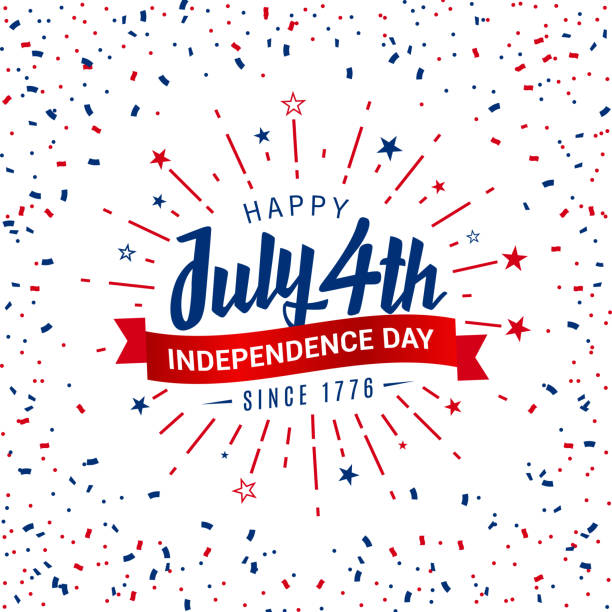 Celebrating American freedom, Happy July 4th independence day since 1776 design in the firework burst rays. Party element, festive vibe use for greeting July 4th card, banner, sale banner, discount banner, advertisement banner, etc. vector illustration. Independence Day is a federal holiday in the United States commemorating the Declaration of Independence of the United States, on July 4, 1776. independence day stock illustrations