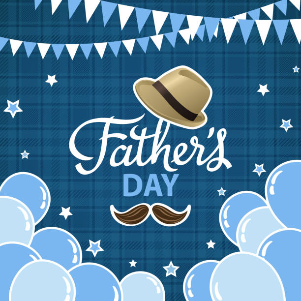 Celebrating Father's Day Celebrating the Father's Day with hat and mustache on the background of bunting and balloons fathers day stock illustrations