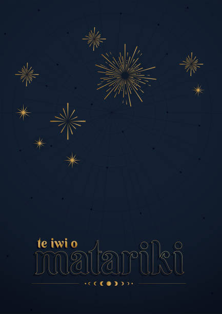 NZ Celebrating Matariki Maori New Year Blue and Gold vector art illustration