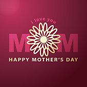 Celebrating the Mother's Day with gold colored flower symbol and text on the red background