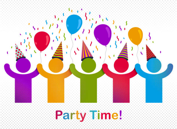 Celebrating people vector concept simple illustration or icon, celebration anniversary or holiday fun, group of cheerful happy people having fun at party. Celebrating people vector concept simple illustration or icon, celebration anniversary or holiday fun, group of cheerful happy people having fun at party. birthday silhouettes stock illustrations