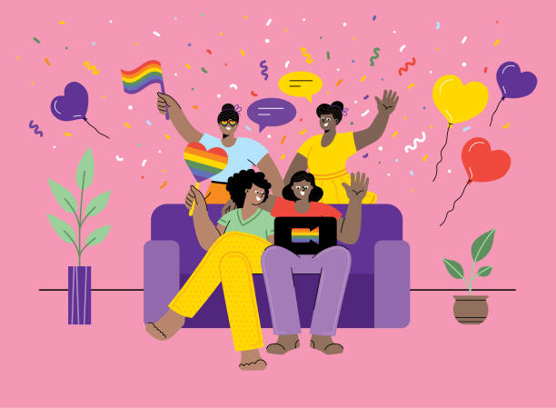 在家慶祝驕傲 - 同性情侶 插圖 幅插畫檔、美工圖案、卡通及圖標