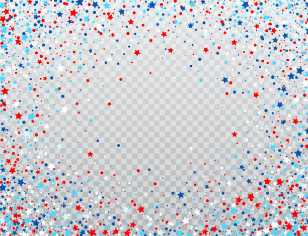 abd kutlama konfeti yıldız amerikan bağımsızlık günü arka plan üzerinde izole için ulusal renklerde. vektör çizim - july 4 stock illustrations