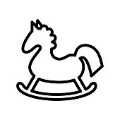 istock Celebration decorations flat line icon. Hobbyhorse symbol. Outline sign for mobile concept and web design, store 1351536831