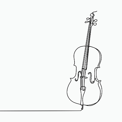 Cello vector with one line art drawing.