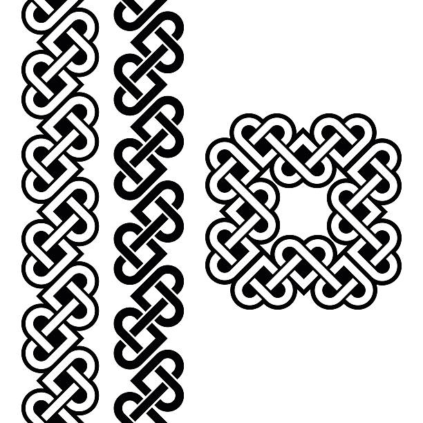 Celtic Irish knots, braids and patterns Vector set of traditional Celtic symbols, knots, braids in black isolated on white religious cross borders stock illustrations