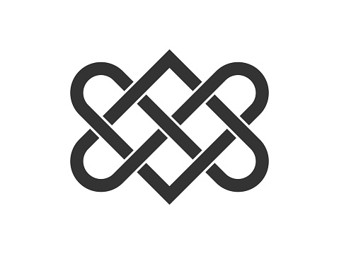 Eternal unity sign. Intertwined ropes. Infinity idea. Endless connection. Sacred geometry. Vector illustration, flat, clip art