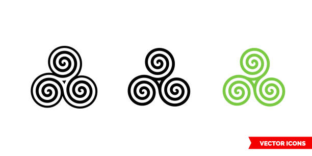 Celtic spiral icon of 3 types color, black and white, outline. Isolated vector sign symbol Celtic spiral icon of 3 types. Isolated vector sign symbol. maze silhouettes stock illustrations