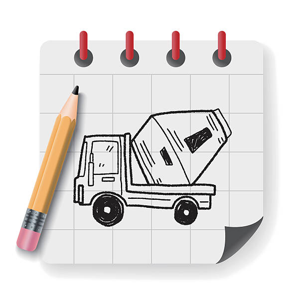 Cement Mixing Truck Drawing Illustrations, Royalty-Free Vector Graphics