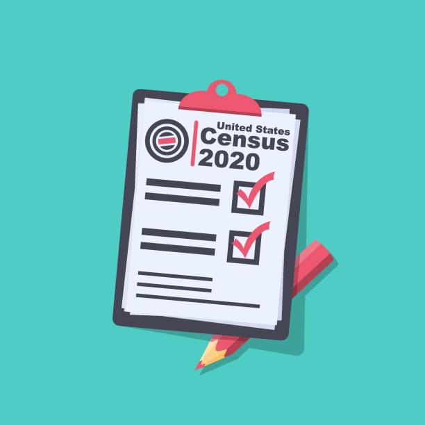Census 2020. The process of collecting and analyzing population demographic data. Census 2020. The process of collecting and analyzing population demographic data. Folder with documents and pencil. Vector illustration flat design. Isolated on background. census stock illustrations