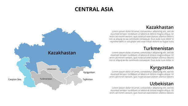 Central Asia vector map infographic template divided by countries. Slide presentation Central Asia vector map infographic template divided by countries. Slide presentation. central asia stock illustrations
