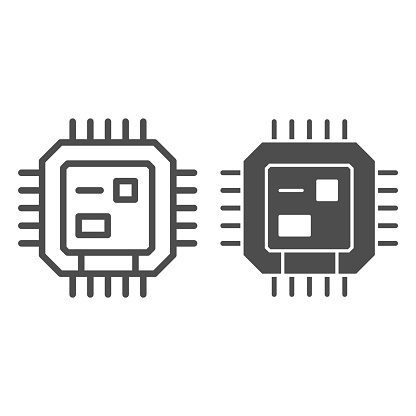 Central processing unit line and solid icon, Robotization concept, CPU sign on white background, Computer chip or microchip icon in outline style for mobile concept and web design. Vector graphics