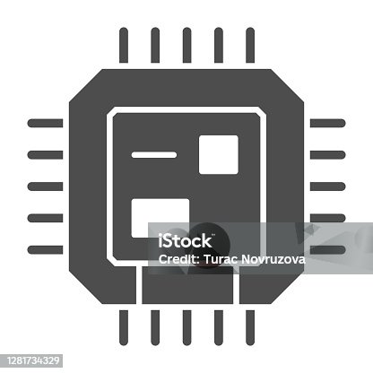 istock Central processing unit solid icon, Robotization concept, CPU sign on white background, Computer chip or microchip icon in glyph style for mobile concept and web design. Vector graphics. 1281734329