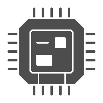 Central processing unit solid icon, Robotization concept, CPU sign on white background, Computer chip or microchip icon in glyph style for mobile concept and web design. Vector graphics