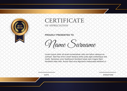 Certificate diploma of achievement border design templates with elements of luxury gold badges and modern line patterns. vector graphic print layout