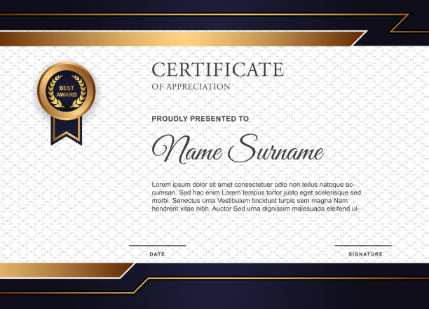 Certificate diploma of achievement border design templates with elements of luxury gold badges and modern line patterns. vector graphic print layout can use For award, appreciation, education finance borders stock illustrations