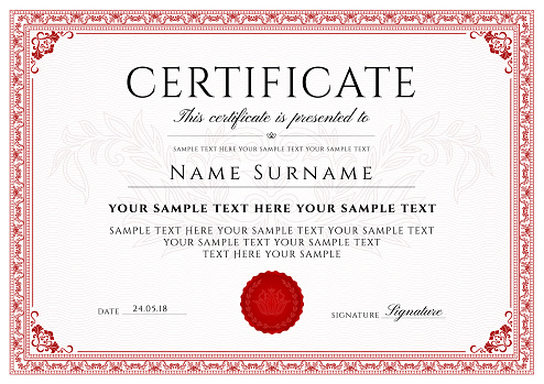 Certificate, Diploma of completion (design template, white background) with Frame, Border