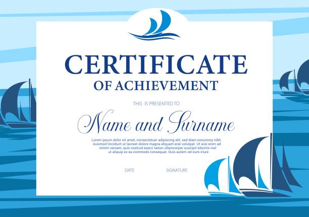 ilustrações, clipart, desenhos animados e ícones de certificado de realização no vetor de regata de iate - speed boat versus sail boat