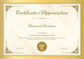Certificate of appreciation template with vintage gold border