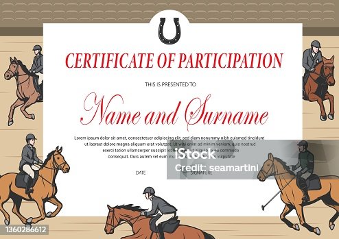 istock Certificate of participation in horse race diploma 1360286612