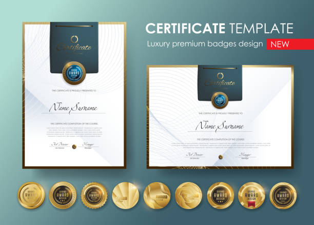 certificate template with  Luxury pattern,diploma,Vector illustration and vector Luxury premium badges design,Set of retro vintage badges and labels. certificate template with  Luxury pattern,diploma,Vector illustration and vector Luxury premium badges design,Set of retro vintage badges and labels. success borders stock illustrations