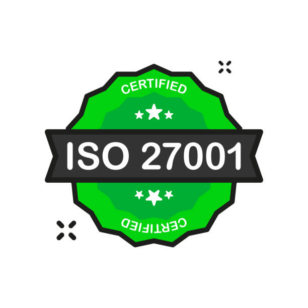 ilustrações de stock, clip art, desenhos animados e ícones de iso 27001 certified badge certification green stamp icon in flat style on white background. vector illustration. - haccp
