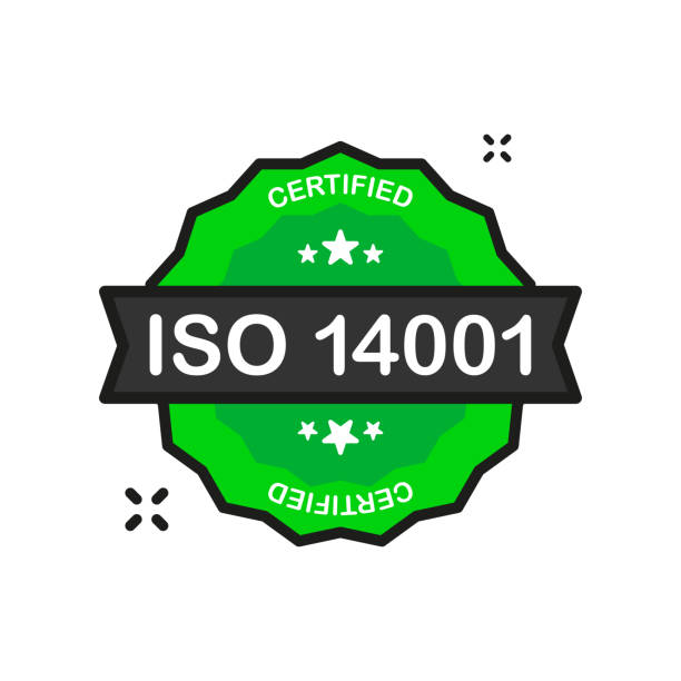 ilustrações de stock, clip art, desenhos animados e ícones de iso 14001 certified badge certification green stamp icon in flat style on white background. vector illustration. - haccp