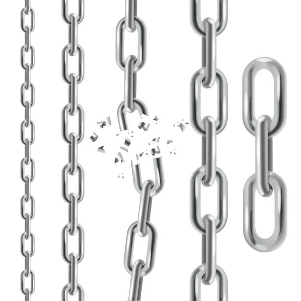 Chain Collection. Vector Silver Chain Collection - Line, Link and Broken Symbol of Security and Destruction. Vector illustration breaking chains stock illustrations