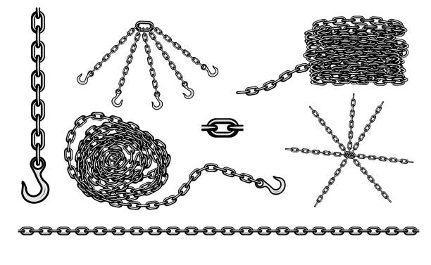Chain hook vector set Chain hook vector set metal clipart stock illustrations