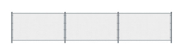 Chain link fence. Metal Wire Fence. Chain link fence. Metal Wire Fence. Wire grid construction steel security and safety wall. Isolated on white background. chain object stock illustrations