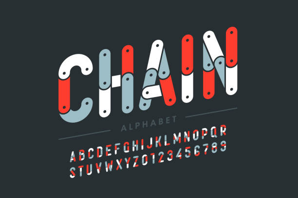 Chain style font Chain style font design, alphabet letters and numbers vector illustration cycling designs stock illustrations