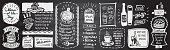 Chalk assorted menu board - desserts, sandwiches, menu of the day, pop corn, drinks, etc. Vector illustration