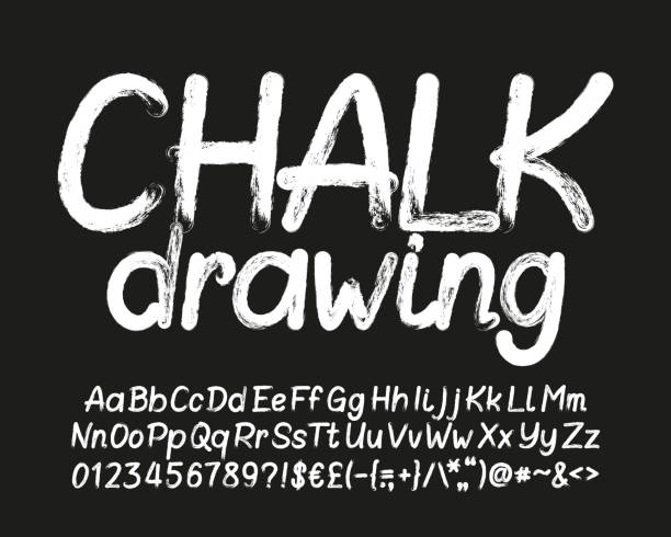 Chalk Drawing alphabet font. Hand drawn uppercase and lowercase letters, numbers and symbols. vector art illustration