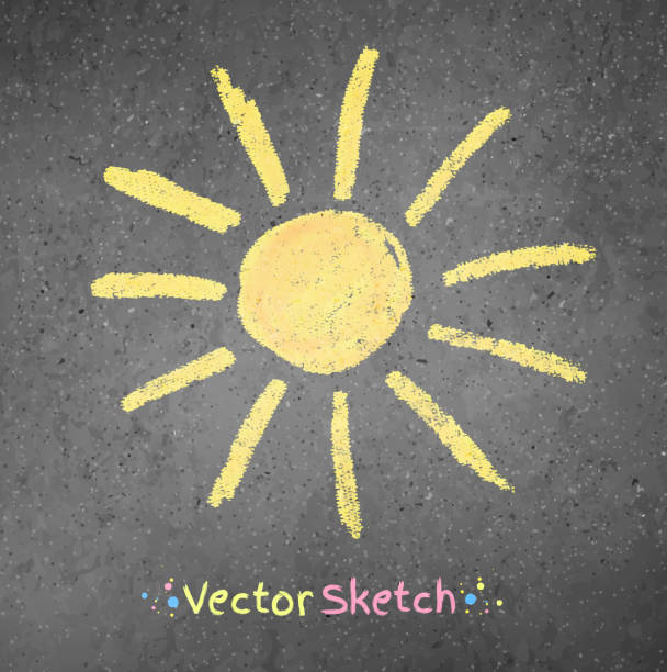 Chalk drawing of sun Chalk drawing of sun on asphalt background. Vector illustration. concrete drawings stock illustrations