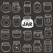 Set of jars vector doodle element. Various types of hand-drawn jarse in chalkboard illustration style