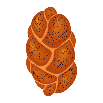 Challah with sesame seeds is the national Jewish food. White bread. Vector illustration isolated on white background.