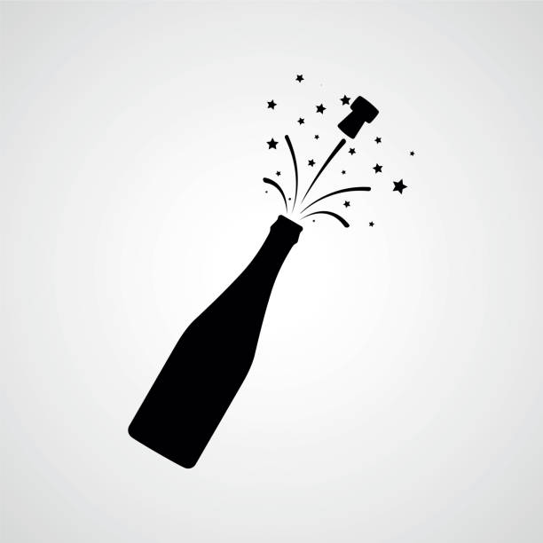 Champagne bottle explosion. Vector icon Champagne bottle explosion. Vector icon champagne clipart stock illustrations