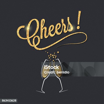 istock Champagne glass banner. Cheers party celebration design background. 863453628