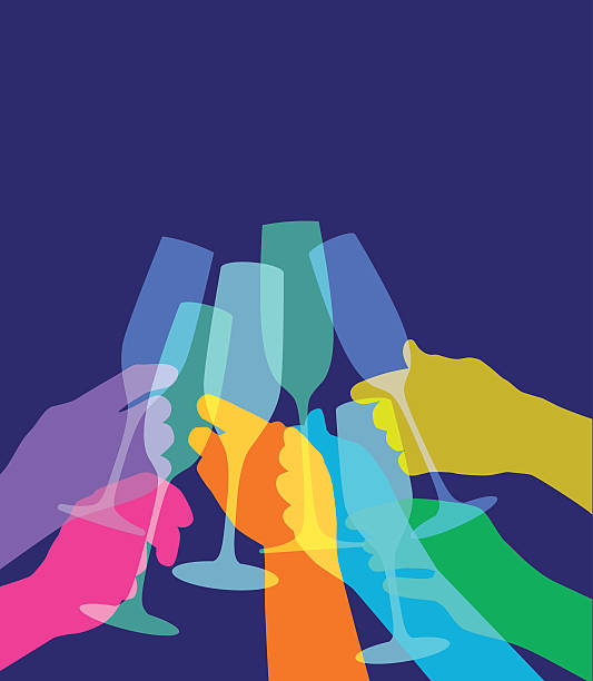 Champagne toast Champagne glasses using overlays and transparencies, best in RGB. Eps 10 file CS5 version in the zip cocktail silhouettes stock illustrations