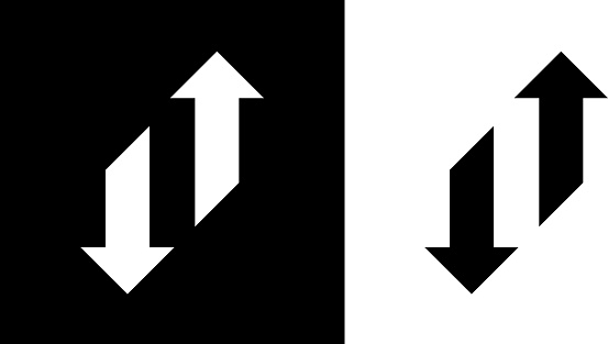 Change Arrows Up And Down.This royalty free vector illustration features the main icon on both white and black backgrounds. The image is black and white and had the background rendered with the main icon. The illustration is simple yet very conceptual.