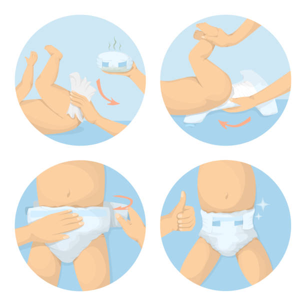 Changing diapers steps illustration. vector art illustration