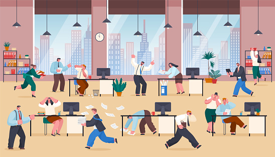 Chaos in Office Stressed Frustrated Employees Work