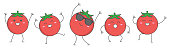 Character cartoon dancing tomatoes happy emotions set icon logo vector illustration.
