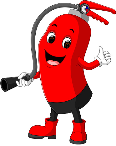 Character of fire extinguisher giving thumb up