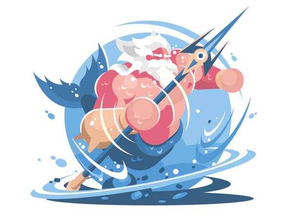 Character poseidon with trident Character poseidon with trident. God of sea and ocean. Vector illustration merman stock illustrations