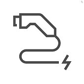 istock Charger connector and cable for electric vehicle vector icon. 48x48 pixel perfect and editable line stroke. 1328850495
