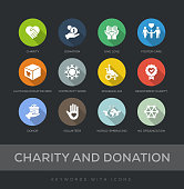 Charity and Donation Flat Design 12 Icons